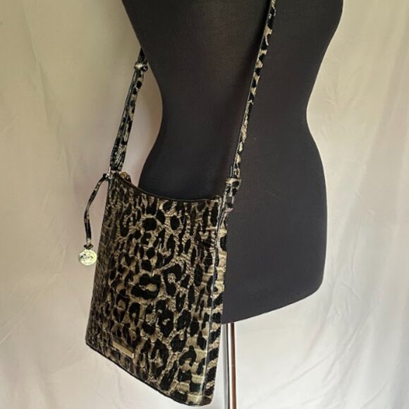 Brahmin Katie Crossbody Snow Leopard Leather Messenger Bag - Picture 1 of 8